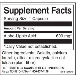 Swanson ALPHA LIPOIC ACID 600 mg - 60 Capsule Beneficii acid alfa-lipoic: Are proprietati antioxidante puternice, minimizeaza ef