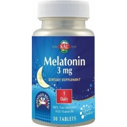 Melatonina 3 mg - 30 Tablete (somn odihnitor, reduce oboseala) Beneficii Melatonina: atenuarea tulburarilor de somn, sustine reg