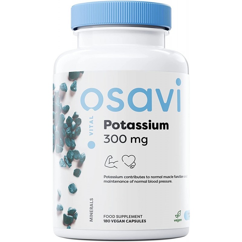 Osavi Potassium 300mg - 180 Capsule Beneficiile potasiului- ajuta in reducerea AVC-ului, ajuta la cresterea densitatii minerale 