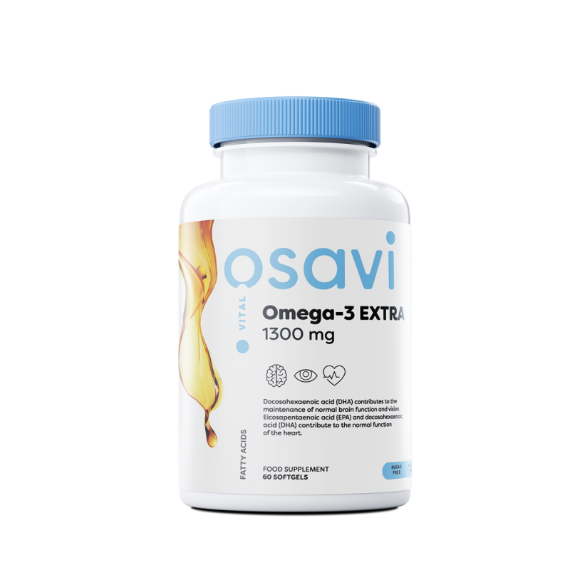 Omega-3 Extra, 1300mg cu aroma de lamaie, 60 Capsule, Risc redus de boli cardiovasculare, risc redus de cheaguri de sange Benefi