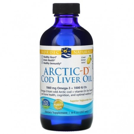 Nordic Naturals Arctic-D Cod Liver Oil, Lemon (ulei de ficat de cod arctic) - 237 ml.