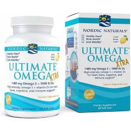 Nordic Naturals Ultimate Omega Xtra - 1480mg Lamaie - 60 Capsule Beneficii Omega Xtra- risc redus de boli cardiovasculare, risc 