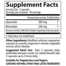 Quercetin Bromelain, 180 Capsule, Sprijină sănătatea sinusurilor și promovează răspunsul histaminei sănătoase Beneficii Querceti