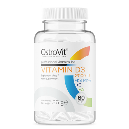 OstroVit Vitamin D3 2000 IU + K2 MK-7 + VC + Zinc - 60 Capsule