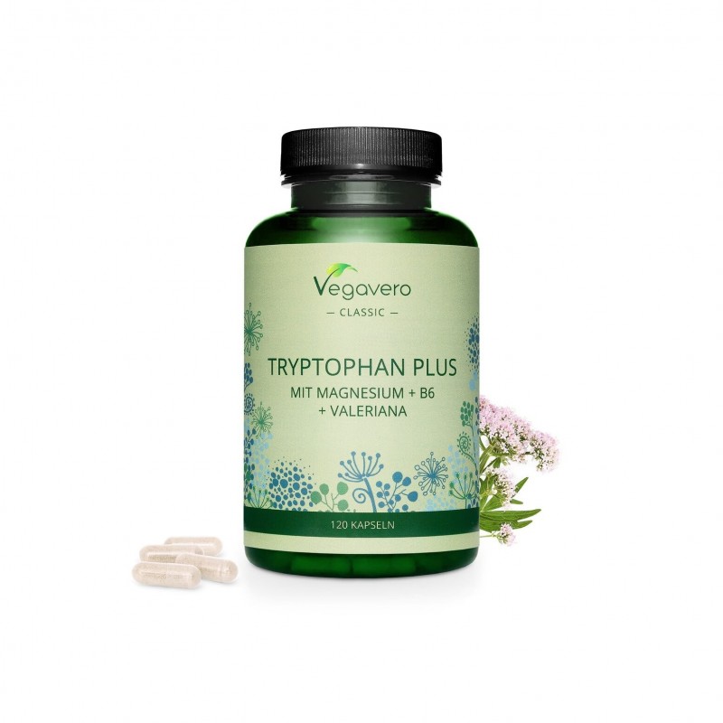 Vegavero L-Tryptophan Plus Magneziu + B6 + Valeriana 120 Capsule BENEFICII L-TRYPTOPHAN- imbunatateste somnul, amelioareza anxie