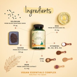 Vegavero Vegan Essentials 90 Capsule BENEFICII- contribuie la functionarea normala a globulelor rosii, contribuie la mentinerea 