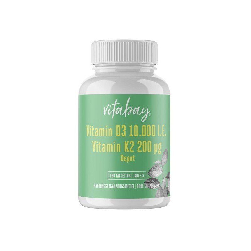 Supliment alimentar Vitamin D3 10,000 IU + Vitamin K2 200mcg MK7 - 180 Tablete, Vitabay Beneficii Vitamina D3&amp;K2- mentine sa