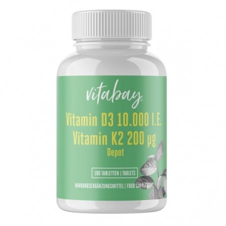 Vitabay Vitamin D3 10,000 IU + Vitamin K2 200mcg MK7 - 180 Tablete