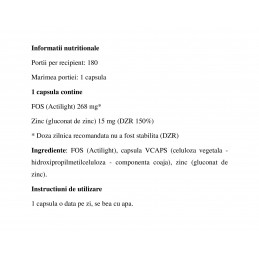 Zinc Gluconate 15 mg + Prebiotic, 180 Capsule, Reglarea proceselor metabolice si a activitatii enzimelor din organism BENEFICII 