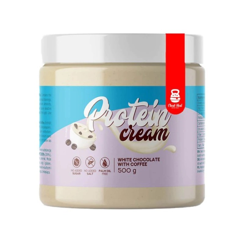 Cheat Meal Crema proteica Ciocolata alba cu cafea - 500 g PROPRIETATI- continut ridicat de proteine, continut scazut de carbohid