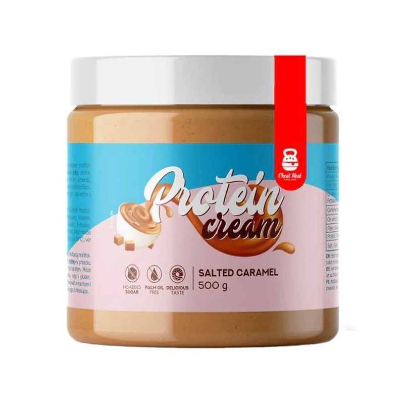 Crema proteica de caramel sarat, 500g PROPRIETATI- gust si aroma unice, produs fara adaos de zahar si ulei de palmier, ofera o m