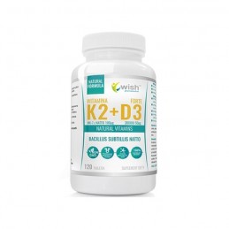 Wish Vitamin K2 MK-7 Natto 100mcg + D3 50mcg - 120 Capsule BENEFICII D3 + K2 MK7- mentine sanatatea oaselor, ajuta la reducerea 