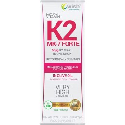 Wish Vitamina K2 MK7 - 30 ml BENEFICII VITAMINA K2 MK7- o sursa buna de Vitamina K, absorbtie excelenta a MK-7 din NATTO, o form