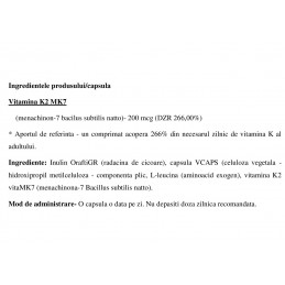 Wish Vitamin K2 Mk-7 Natto 200mcg - 120 Capsule BENEFICII VITAMINA K2 MK7- sustine sanatatea oaselor, promoveaza o buna circulat
