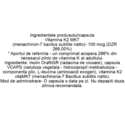 Wish Vitamin K2 Mk-7 Natto 100mcg - 120 Tablete BENEFICII VITAMINA K2 MK7- sustine sanatatea oaselor, promoveaza o buna circulat