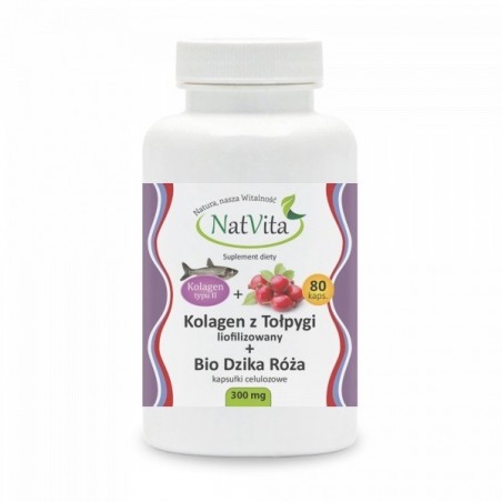 NatVita Colagen Carpenter Liofilizat + Trandafir sălbatic Bio 300 mg - 80 Capsule