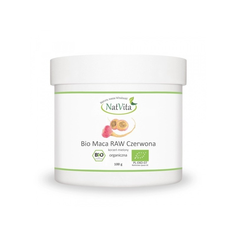 NatVita Maca Bio Raw rosie 100g BENEFICII MACA- ajuta la cresterea libidoului, benefic in reducerea disfunctiei erectile, benefi