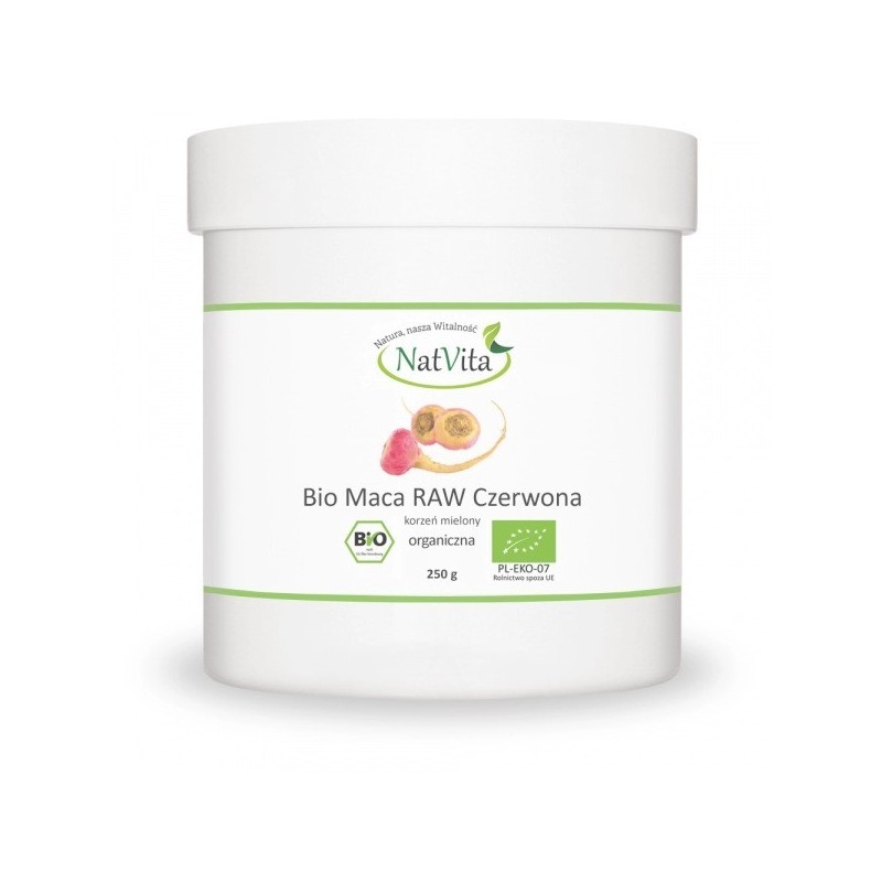 NatVita Maca Bio Raw rosie 250g BENEFICII MACA- ajuta la cresterea libidoului, benefic in reducerea disfunctiei erectile, benefi