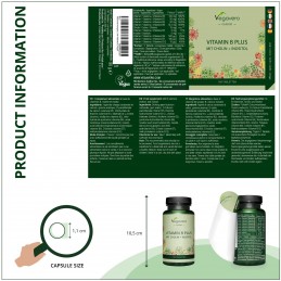 Vegavero Vitamina B Plus + Colina 180 Tablete Vitamina B12 (Metilcobalamina și Adenosilcobalamina), Acid Folic (5-MTHF), Vitamin