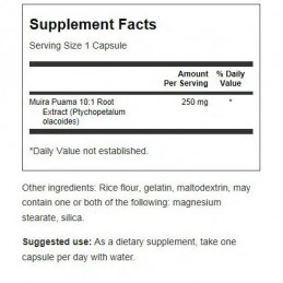 Swanson Muira Puama, 250 mg (10:1)- 60 Capsule Beneficii Radacina Muira Puama: imbunatateste functia erectila, faciliteaza crest