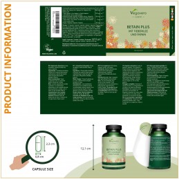 Vegavero Betain Plus 500 mg, 180 Capsule BENEFICII BETAINA PLUS- sprijina sistemul digestiv, detine proprietati antiinflamatorii