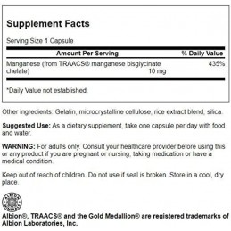 Albion Chelated Manganese 10mg - 180 capsule, ajuta la formarea oaselor prin diverse mecanisme, rol in productia de energie BENE