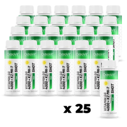 Vitamin D3 4000 + K2 MK-7 Shot 25 x 100 ml, sursa de vitamina K2 MK-7 OstroVit Vitamin D3 4000 + K2 MK-7 SHOT este un set de dou