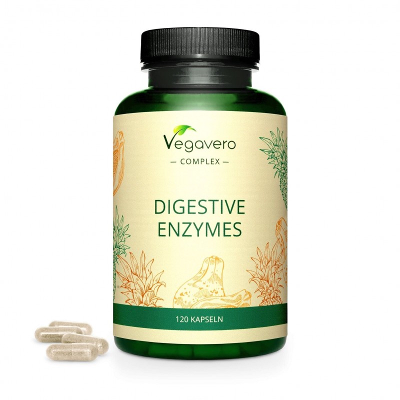 Supliment alimentar Digestive Enzymes Complex, 120 Capsule (Complex de enzime digestive), Vegavero 100% ENZIME DIGESTIVE NATURAL