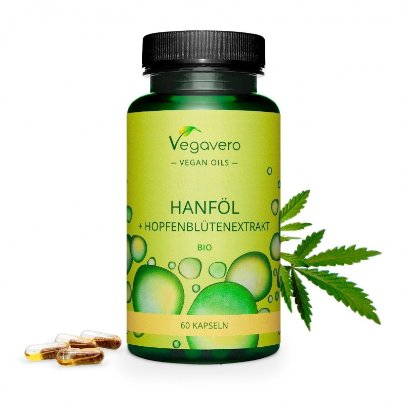 Supliment alimentar Organic Hemp & Hop Seed Oil, 60 Capsule (Ulei din seminte de canepa), Vegavero UN MOD NATURAL DE A VĂ CALMA
