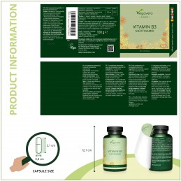 Supliment alimentar Nicotinamide (Vitamin B3) 500 mg, 180 Capsule, Vegavero DESPRE VITAMINA B3
Nicotinamida este o forma de vita