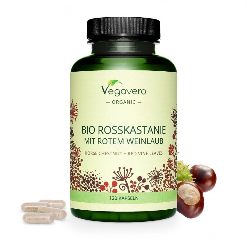 Supliment alimentar Organic Horse Chestnut, 120 Capsule, Vegavero BENEFICII- suport pentru circulatie, produsul nu este doar org