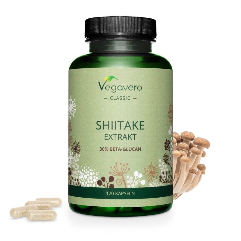 Supliment alimentar Shiitake Extract, 120 Capsule, Vegavero Beneficii Shiitake: minimizeaza obezitatea, sustine functia imuna, s