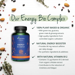 Supliment alimentar Organic Energy Complex, 90 Capsule (pentru energie), Vegavero BENEFICII- Vegan, Gust natural de fructe, Cu z