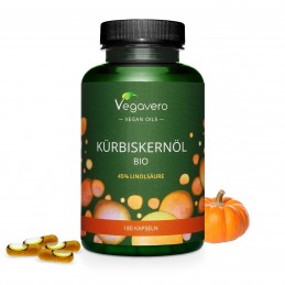 Vegavero Organic Pumpkin Seed Oil 500mg, 180 Capsule (Ulei din seminte de dovleac) Beneficii Ulei Seminte dovleac: mentine prost