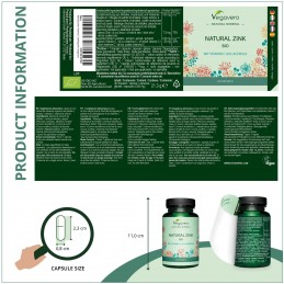 Supliment alimentar Natural Zinc & Vitamin C, 60 Capsule, Vegavero BENEFICII- menținerea unui păr, a pielii și a unghiilor norma