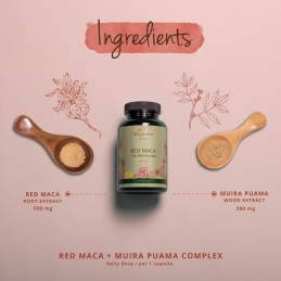 Red Maca + Muira Puama, 120 Caps, utilizată în mod tradițional pentru a regla echilibrul hormonal și a îmbunătăți fertilitatea B